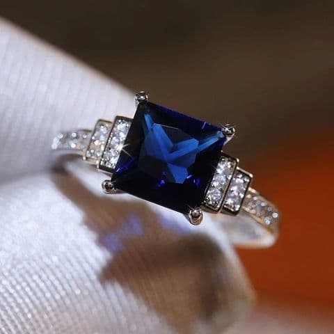 BandS - Square Dark Blue Zircon Diamond Copper Ring £14.99