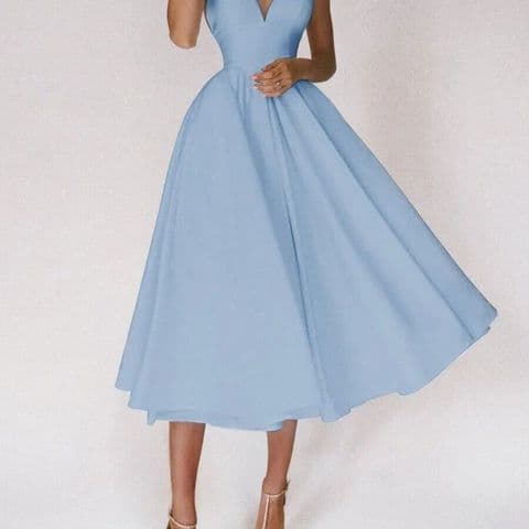 BandS - Summer Double Strap - Full Skirt Dress Sky Blue
