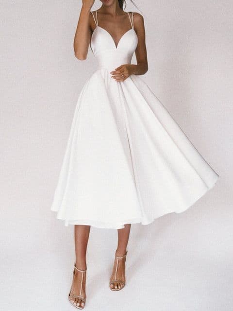 BandS - Summer Double Strap - Full Skirt Dress White