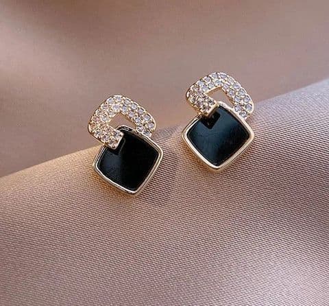 BandS - Sweet Black Square Diamonte Earrings £14.99