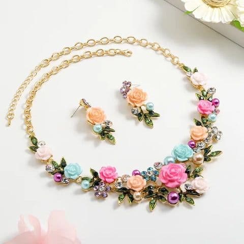 BandS - Sweet Multi-Colour Flower Necklace & Earrings Set £29.95