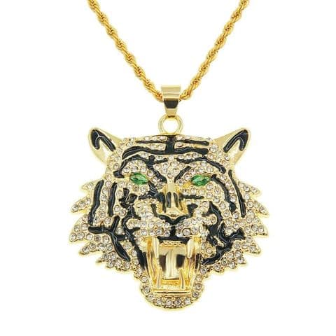 BandS - Tiger Alloy Diamond Pendant Twist Chain Green Eyes £29.95