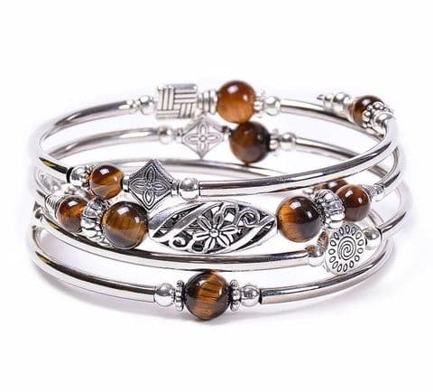 BandS - Tigers Eye Retro Flower Natural Stone Handmade Bangle £14.99