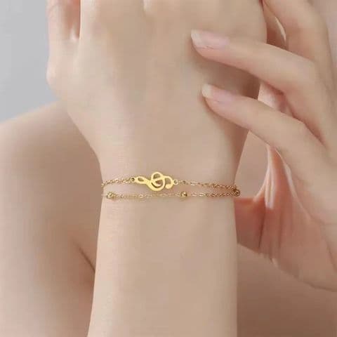 BandS - Treble Clef Music Symbol Double Gold Bracelet £14.99