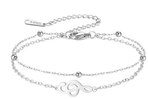 BandS - Treble Clef Music Symbol Double Silver Bracelet £14.99