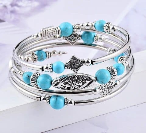 Bands -  Turquoise Retro Flower Natural Stone Handmade Bangle £14.99