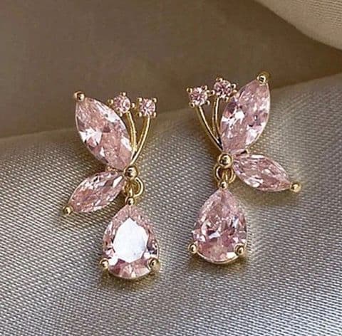 BandS - Ultra-Shiny Pink Butterfly Tear drop Earings £14.99