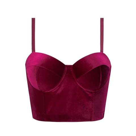 BandS - Velvet Bustier Crop Top Wine Red