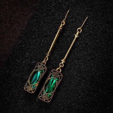 BandS - Vintage Long  Green Gemstones Earrings £14.99