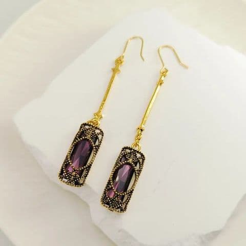 BandS - Vintage Long  Purple Gemstones Earrings £14.99