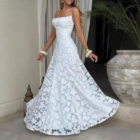 BandS - White Lace Long Sleeve - Full Lengh dress