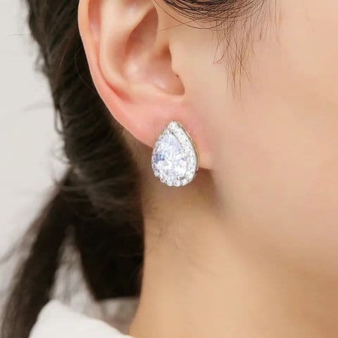 BandS - White Zirconium Water drop Silver  Earrings £14.99
