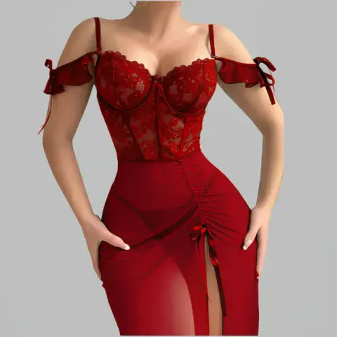 BandS - Wine Red Mesh Dress Set