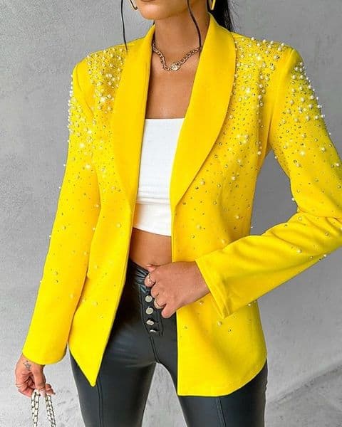 BandS - Yellow Jacket with Pearl and Diamonte Embellishments