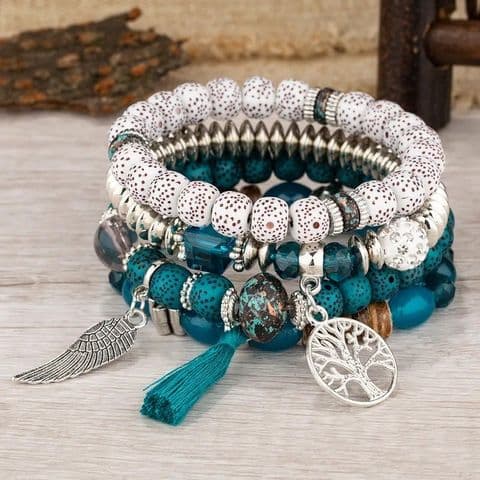 Ethnic Style Feather Alloy Wood 4 Bracelets £14.99