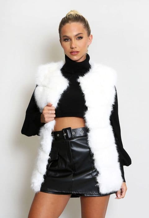 Faux Fur Panelled Gilet White