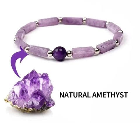 New Natural Amethyst Square Bead Bracelet  £14.99