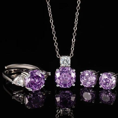 Octagonal High Carbon Diamond Jewelry Purple Set  £29.95