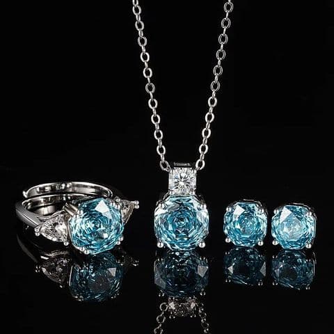 Octagonal High Carbon Diamond Jewelry Sea Bl;ue Set  £29.95