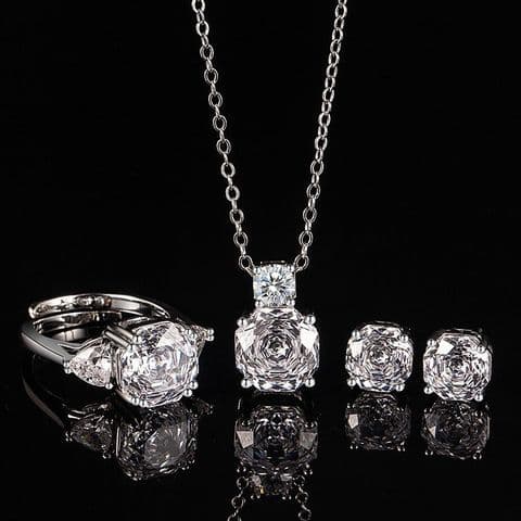 Octagonal High Carbon Diamond Jewelry White Set  £29.95