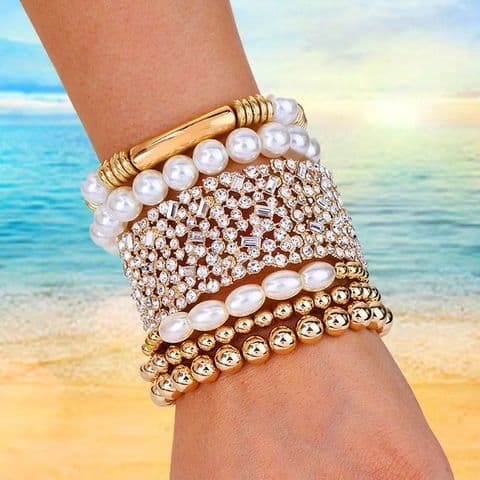 Pearl + Rhinstones Stacking Bracelets £14.99
