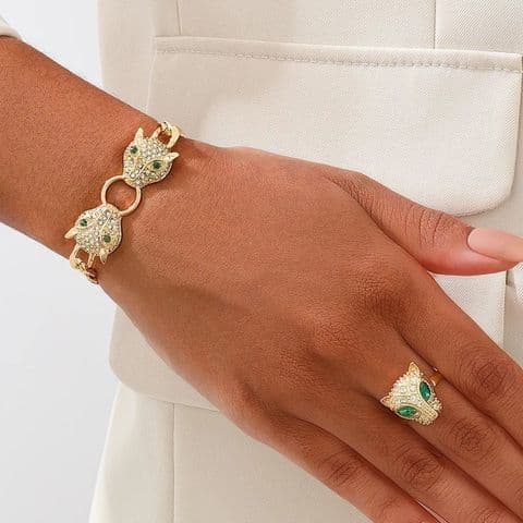 Rhinstone Jaguar Ring & Bracelet set  £29.95