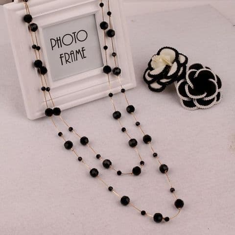 Round Artificial Black Crystal Beaded Long Chain Necklace £14.99