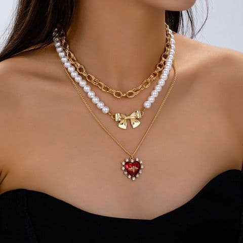 Stacking Heart Shaped Pearl & Chain Necklace £29.95