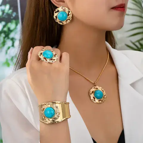 Turquoise & Gold five piece Rhinestone set £29.95