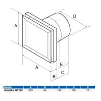 Airflow QT150HT Quiet Air 260m3/hr Humidity Fan + Timer 72L/s