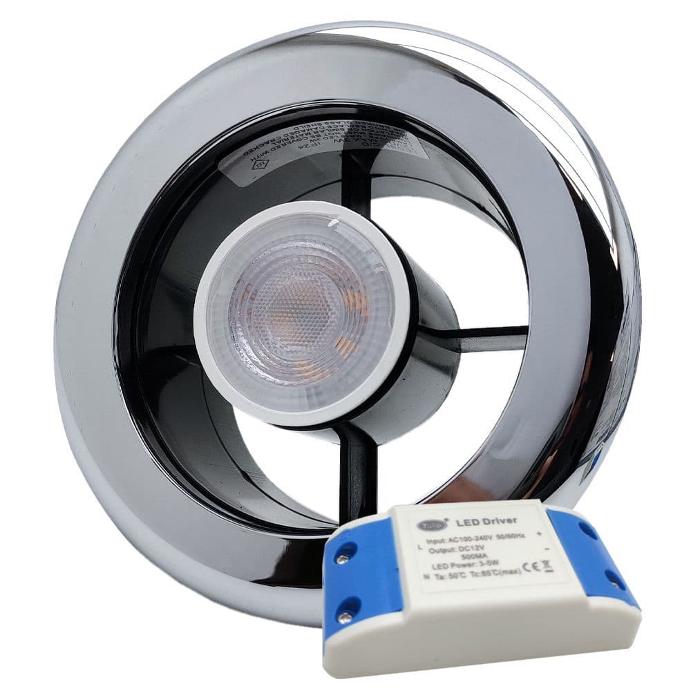 Manrose Chrome Shower Light Extractor Fan Grille with Warm White LED Light