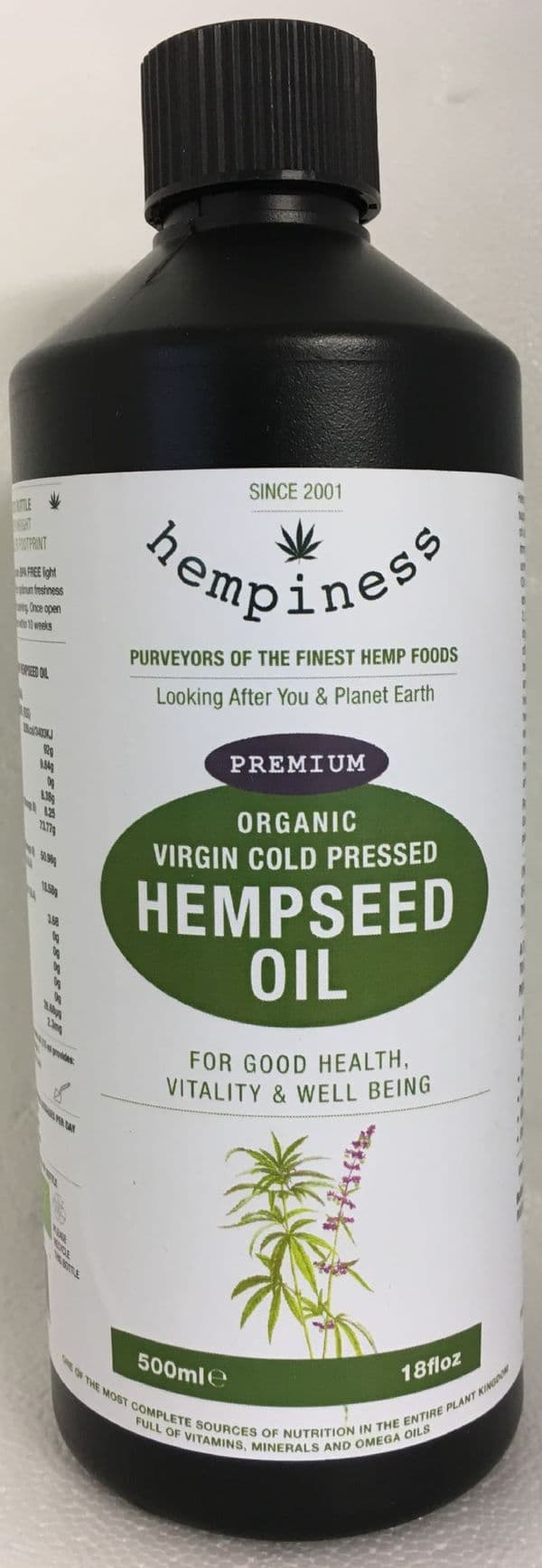 Hempiness Organic Premium Hemp Seed Oil - 500ml - (18floz)