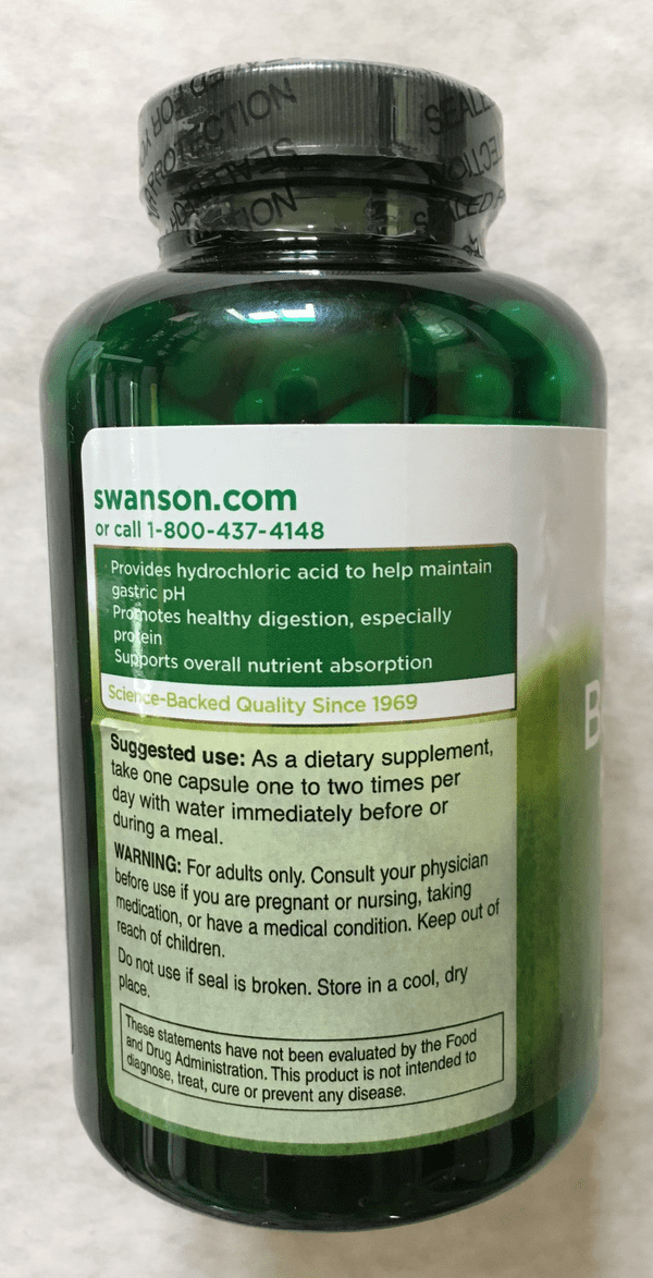 Hydrochloric Acid with pepsin 250 capsules SWANSON