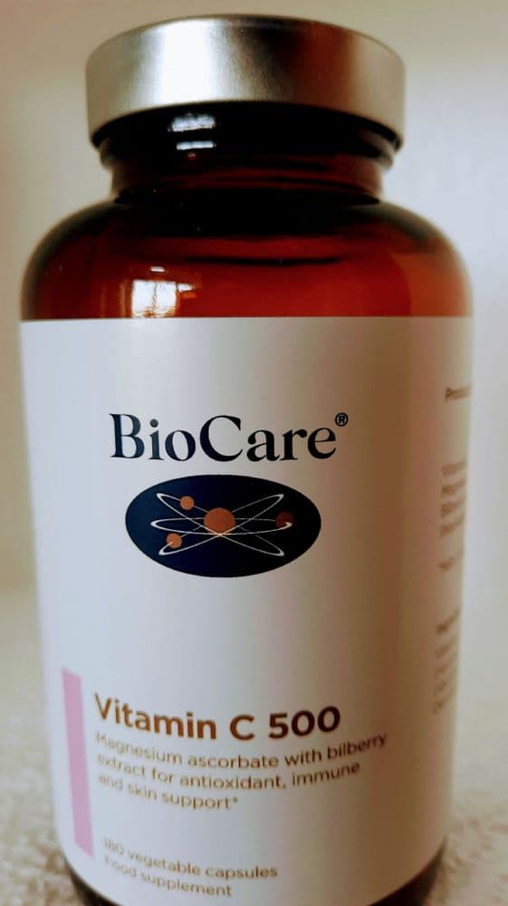 Vitamin C 500 by BIOCARE - 180 Vegetable Capsules - Low Acidity Magnesium Ascorbate with Bilberry