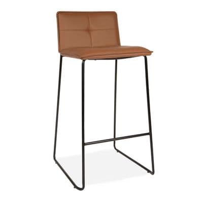 2x Brown PU Leather Barstools with Skid Legs