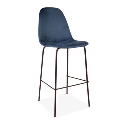 2x Eiffel Deep Blue Velvet Barstools, with Black Legs