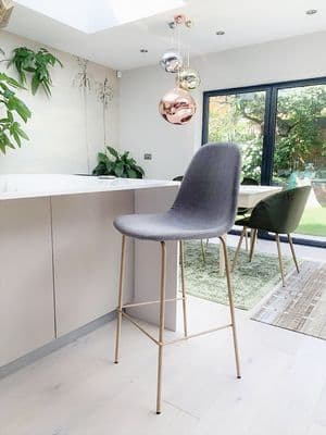 2x Eiffel Grey Velvet Barstools, with Beech Legs