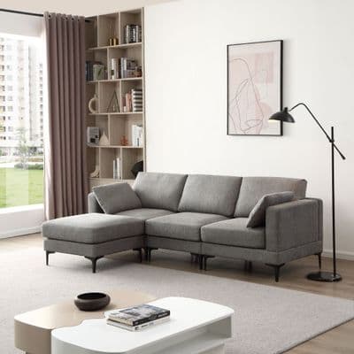 ANEK 3 Seater Dark Grey Fabric Sofa with Ottoman