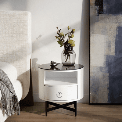 Farrow White Bedside Cabinet Side Table