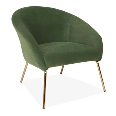 Green Velvet One Seater Sofa, with Gold Legs