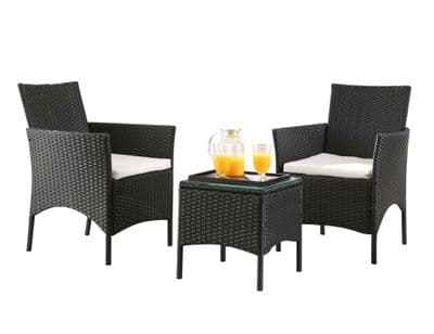 Mmilo 3 PC Black Rattan Garden Furniture set