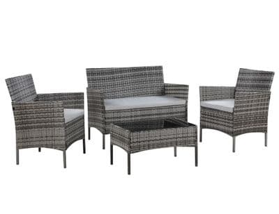 Mmilo 4 PC Grey Rattan Garden Furniture set
