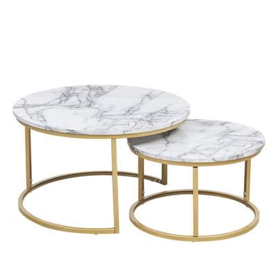 Mmilo Art Deco Marble MDF Nesting Coffee Table-White
