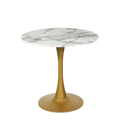 Mmilo Modern White Round Artificial Marble Dining Table with Gold base 80cm