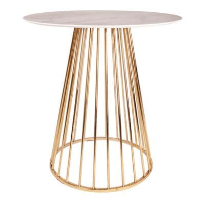 New White Marble Effect Liverpool Bar table 93cm high- with Gold Legs