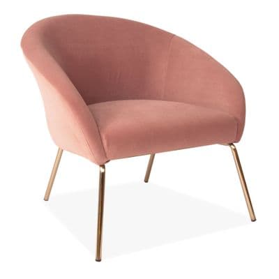 Pink Velvet One Seater Sofa, with Gold Legs