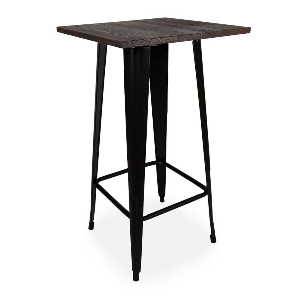 Retro Tolix Style Black Metal Bar table With Wooden top