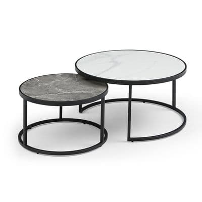 Set of 2 Round Sintered Stone Nesting Coffee Tables