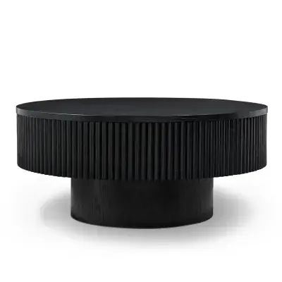 Vivid Black Wooden Round Coffee Table