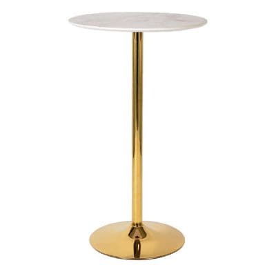 White Bar Style Liverpool Pin Bar Table 110cm High- Singular Gold Leg